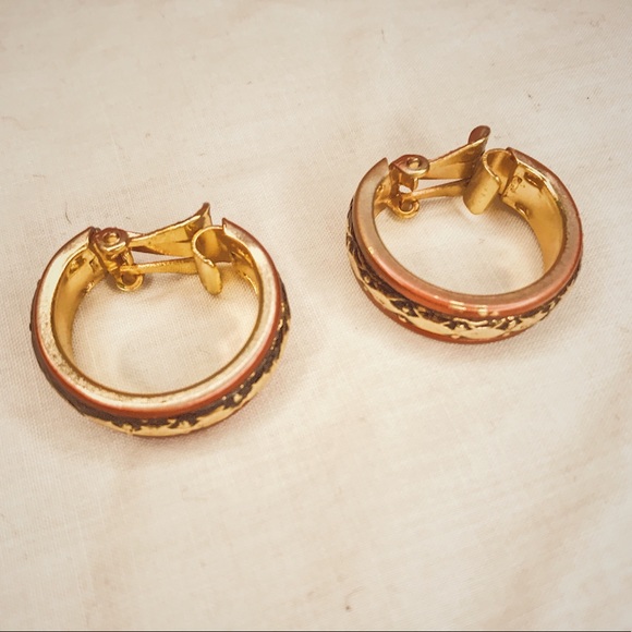 By Pat Pend: Red Black and Gold Hoop Clip Earrings - Picture 3 of 6